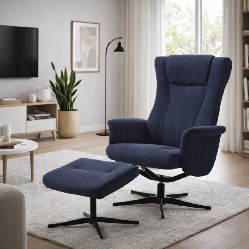 Liam Lænestol inkl. Fodskammel i Møbelstof med Sort Stel fra Lexpo Living | Justerbart Ryglæn