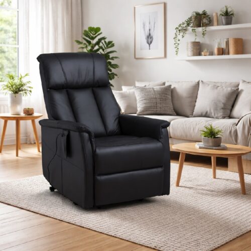 Lucas Lænestol i Møbelstof & Læder med Sort Stel fra Lexpo Living | Flere Farver | 1 Motors Justerbart Ryglæn & Fodstøtte