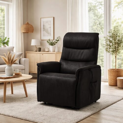 Max Lænestol i Sort Læder & Møbelstof med Sort Stel fra Lexpo Living | 2 Motors Justerbart Ryglæn & Fodstøtte