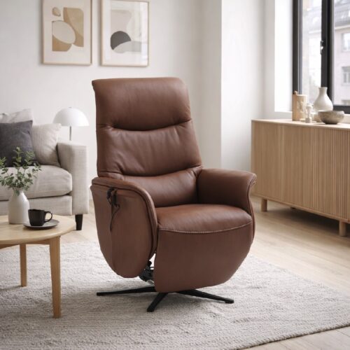 Vincent Lænestol i Læder/Møbelstof med Sort Stel fra Lexpo Living | 2 Motors Justerbart Ryglæn & Fodstøtte