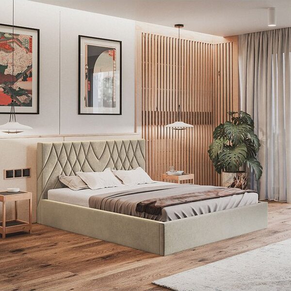 Gold Model 5 Polstret Sengeramme Med Opbevaring Fra CozyQuilt Sleep | Håndlaves i Møbelstof, Fløjl, Velour & Læder - Billede 2