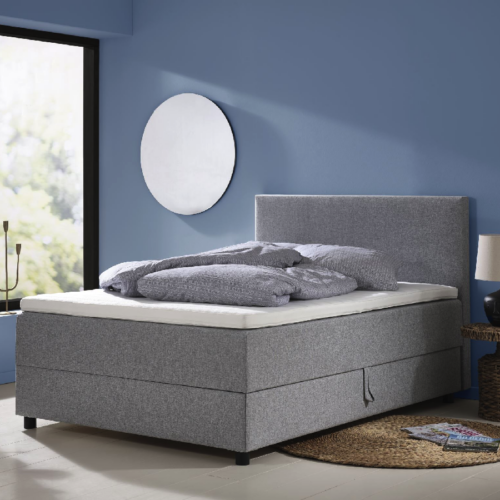 Space Dreams Seng i Møbelstof med Opbevaring & Sorte Træben fra Lexpo Living | 80/90/120/140/160/180x200x55 cm | Flere Farver