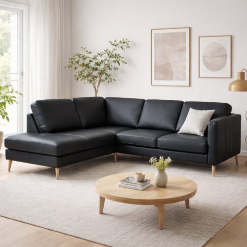 Ask 52 OE Venstrevendt Sofa i Møbelstof/Ægte Læder med Chaiselong fra Lexpo Living | 226x86/219x80 cm | Grå, Anthracite, Sort - Billede 13