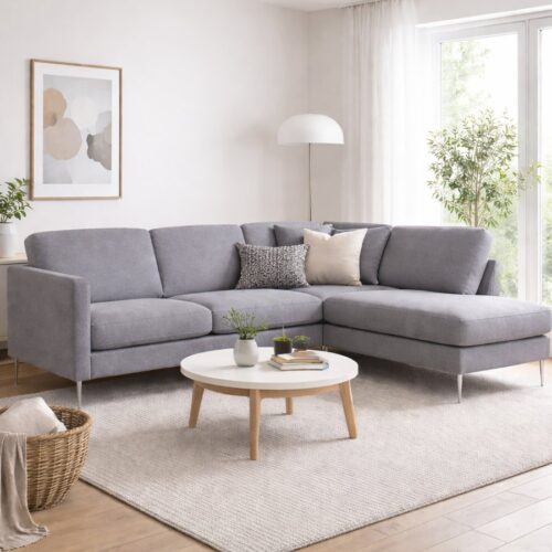 Ask 61 Stor OE Højrevendt Sofa i Møbelstof/Ægte Læder med Chaiselong fra Lexpo Living | 291x86/219x80 cm | Grå, Anthracite, Sort hos uniquebeds, home & living - Billede 1