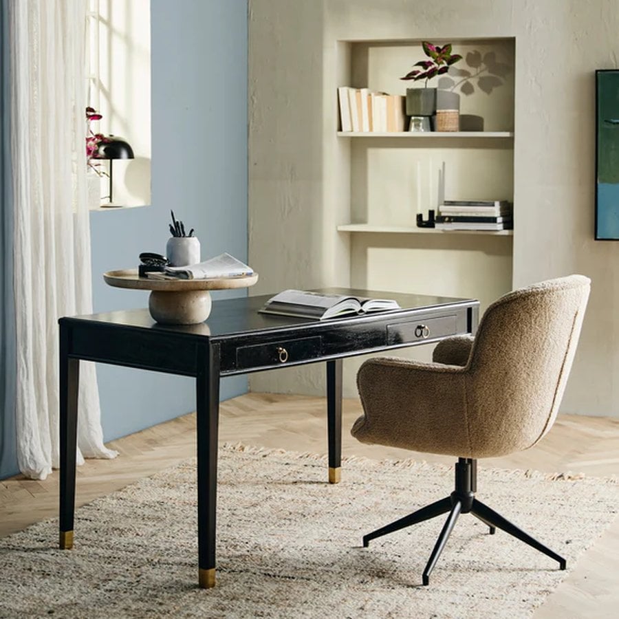 EMS Skrivebord i Sort Malet Massiv Mangotræ med 2 Skuffer fra Nordal | 140x70x78, 179x90x77 cm | Flere Størrelser hos uniquebeds, home & living - Billede 2