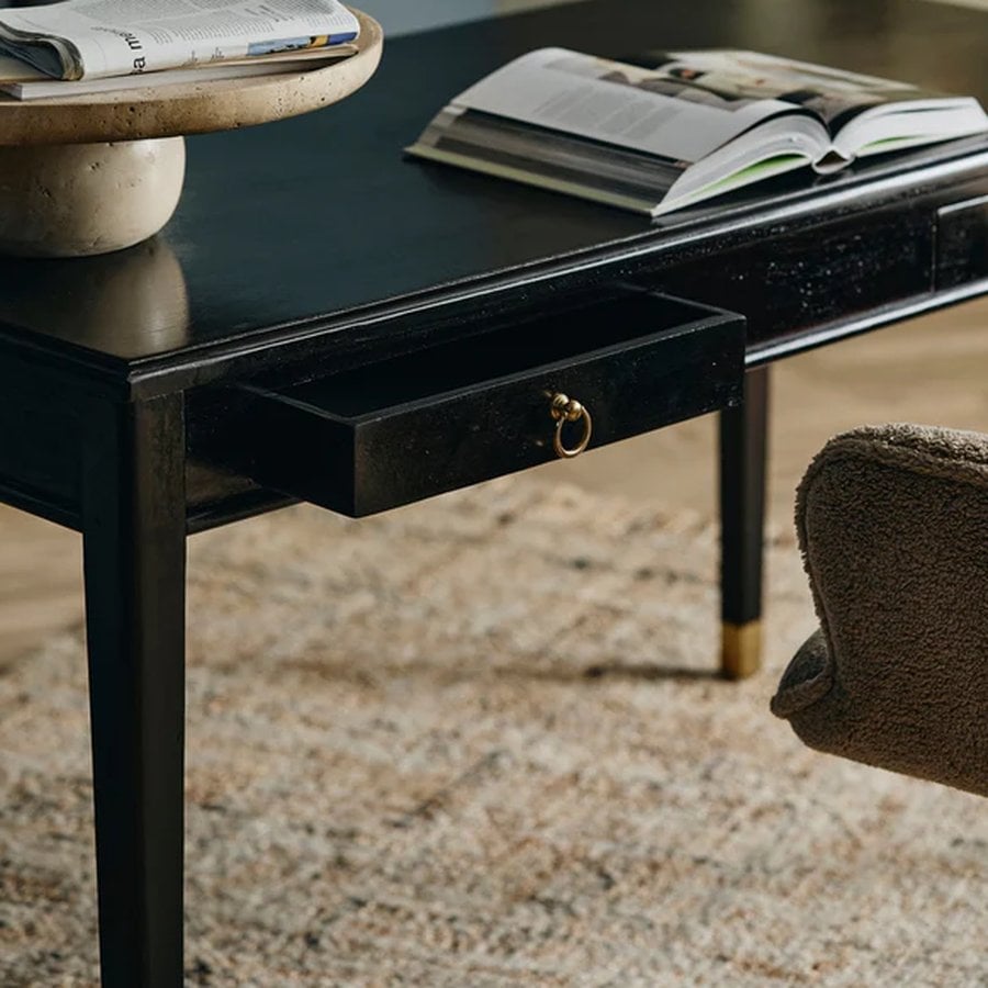 EMS Skrivebord i Sort Malet Massiv Mangotræ med 2 Skuffer fra Nordal | 140x70x78, 179x90x77 cm | Flere Størrelser hos uniquebeds, home & living - Billede 3