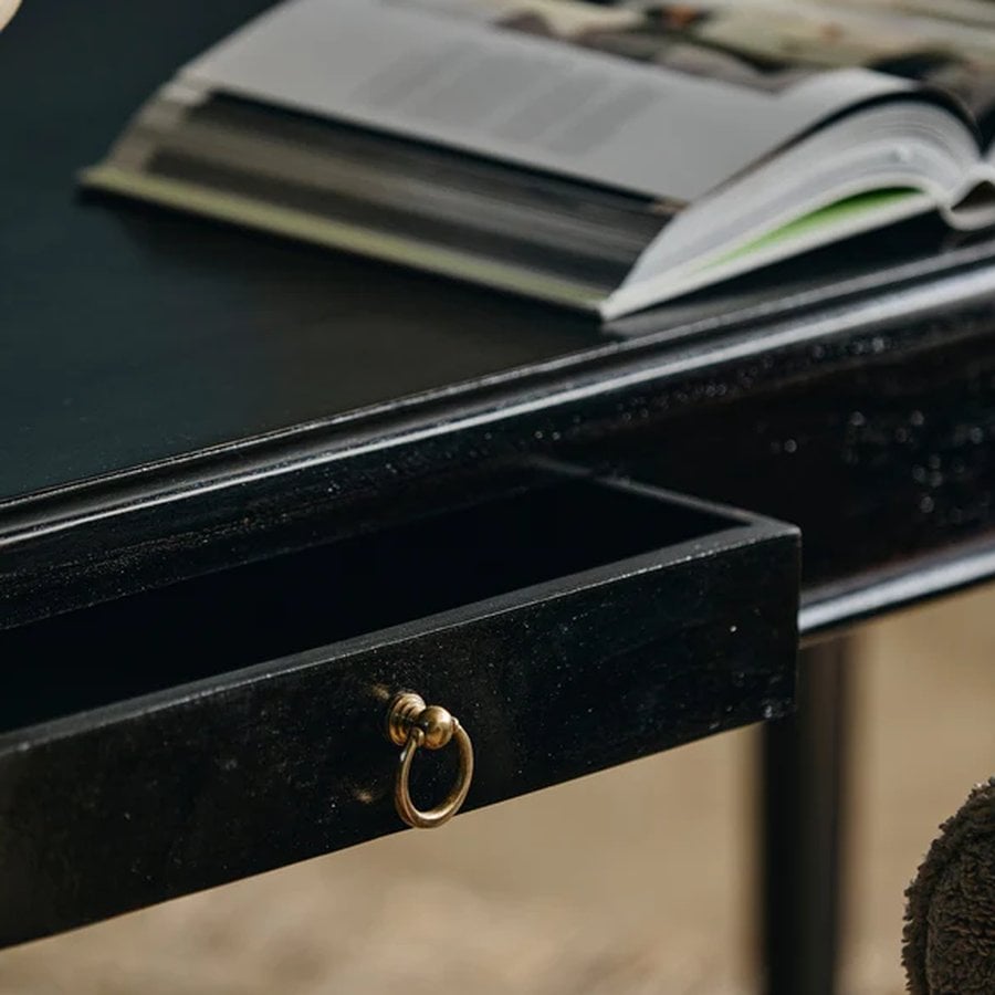 EMS Skrivebord i Sort Malet Massiv Mangotræ med 2 Skuffer fra Nordal | 140x70x78, 179x90x77 cm | Flere Størrelser hos uniquebeds, home & living - Billede 4