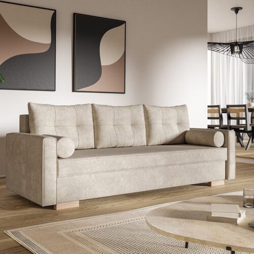 Komfort Model 2 Polstret 3-Personers Sofa Med Sovefunktion og Opbevaring Fra CozyQuilt Furniture | Håndlaves i Møbelstof, Fløjl, Velour & Læder - Billede 3
