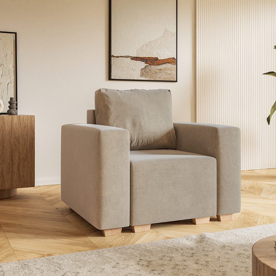 Komfort Model 3 Polstret 1-Personers Sofa Fra CozyQuilt Furniture | Håndlaves i Møbelstof, Fløjl, Velour & Læder - Billede 5