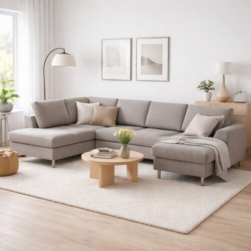Pan Sæt 4 U OE Venstrevendt Hjørnesofa Sofa med Chaiselong & Open end i Møbelstof fra Lexpo Living | 295x81/137/197x84 cm | Flere Farver hos uniquebeds, home & living - Billede 1