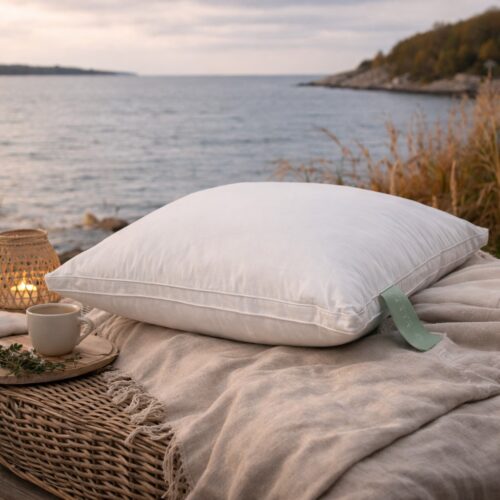 LIXRA Smaragd 3-lags Hovedpude i Moskusdun omfavnet af 100% Bomuld | Mellem - 700gram | 60x63 cm.