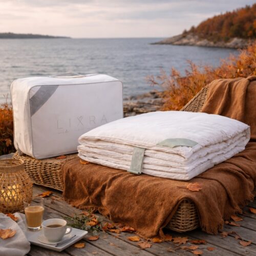 LIXRA Smaragd Dyne i Moskusdun omfavnet af 100% Bomuld + Taske | Bæreevne 725 CUIN | Lun - Helårs/Vinter