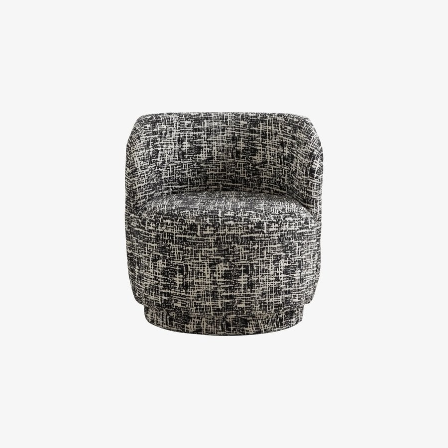 bomu-loungestol-i-sort-hvid-mbelstof-med-bund-i-akacietr-fra-nordal-75-1 BOMU Loungestol i Sort & Hvid Møbelstof med Bund i Akacietræ fra Nordal | 75x72x80 cm hos uniquebeds, home & living - Billede 1
