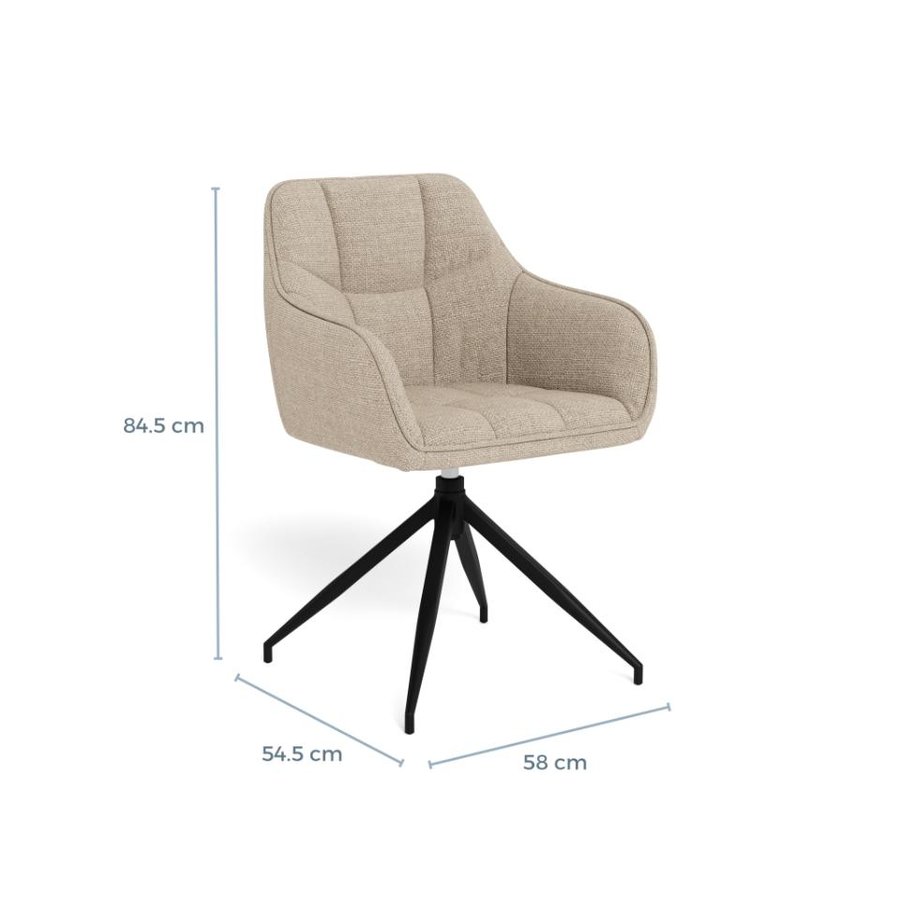 Brenda Spisebordsstol Beige Stof Armlæn Drejefunktion