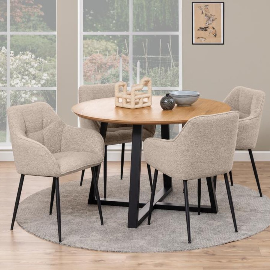 Brenda Spisebordsstol Beige Stof Armlæn Stel
