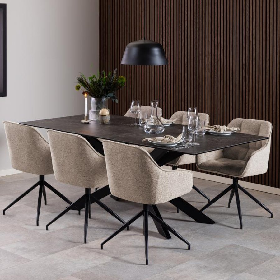 Brooke Spisebordsstol Beige Stof Drejefunktion Stel