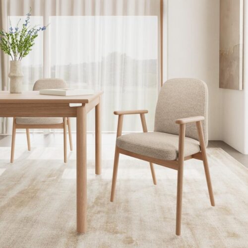 Calvin Spisebordsstol Beige Stof Armlæn Stel