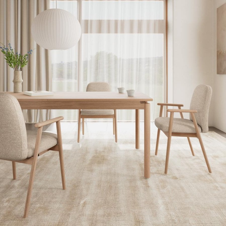 Calvin Spisebordsstol Beige Stof Armlæn Stel