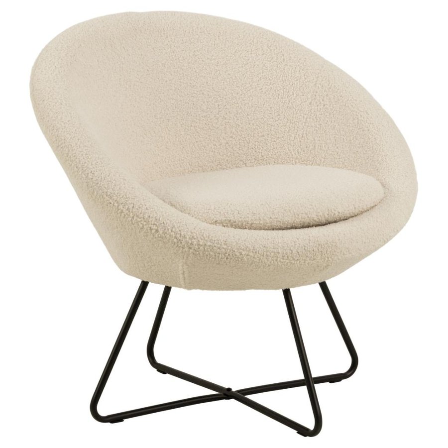 Center Loungestol Creme Stof Armlæn Stel