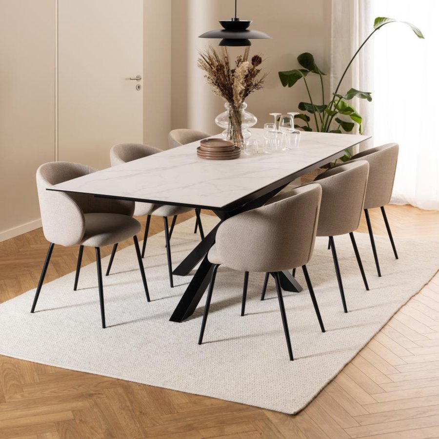 Eleanor Spisebordsstol Armlæn Beige Stof Stål