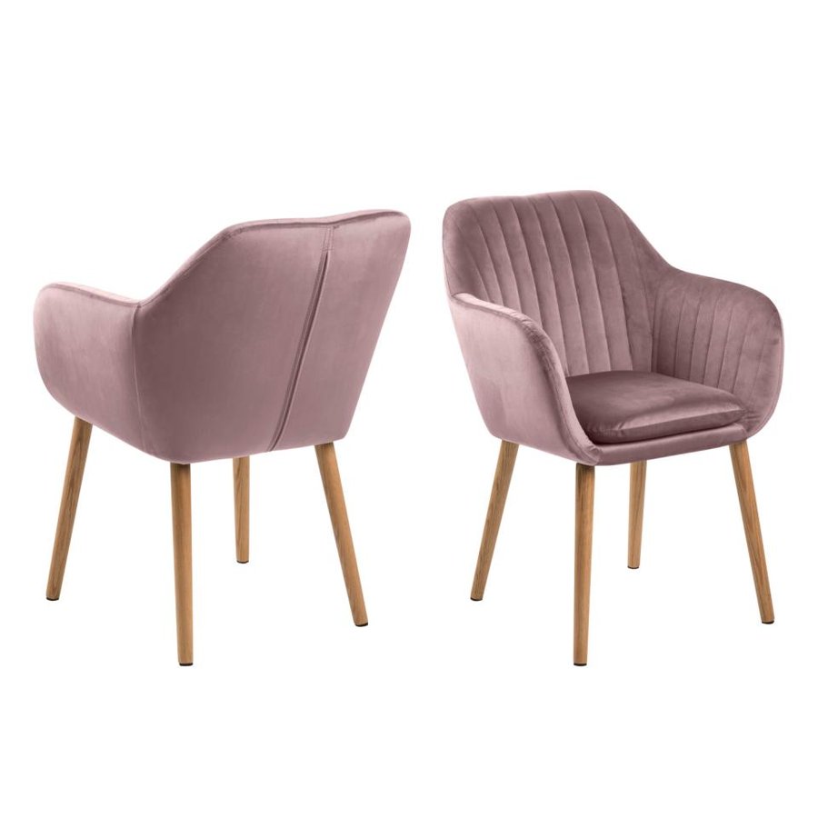 emilia-spisebordsstol-i-dusty-rose-polyester-med-armln-og-stel-i-egetr-0000074716-3 Emilia Spisebordsstol Dusty Rose Polyester Armlæn