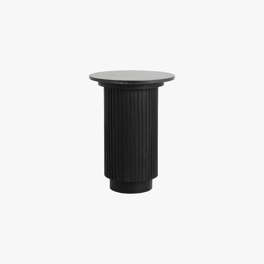 ERIE Rundt Sidebord i Sort/Beige Malet Mangotræ med Marmor Bordplade fra Nordal | Ø40x54 cm hos uniquebeds, home & living - Billede 1