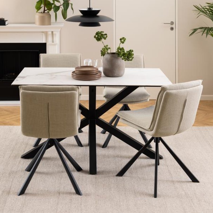 Flynn Spisebordsstol Beige Stof Drejefunktion Lynlås