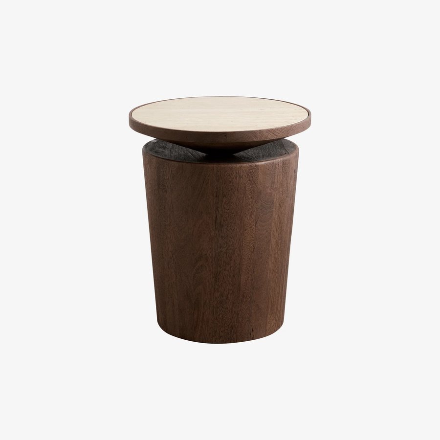 KWANDO Sidebord i Mangotræ med Travertin Top fra Nordal | Ø41x50 cm - Billede 1