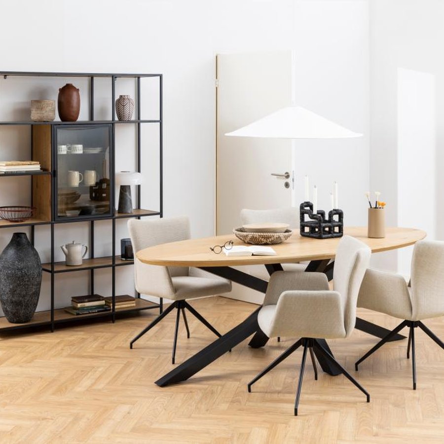 Laura Spisebordsstol Armlæn Beige Stof Drejefunktion