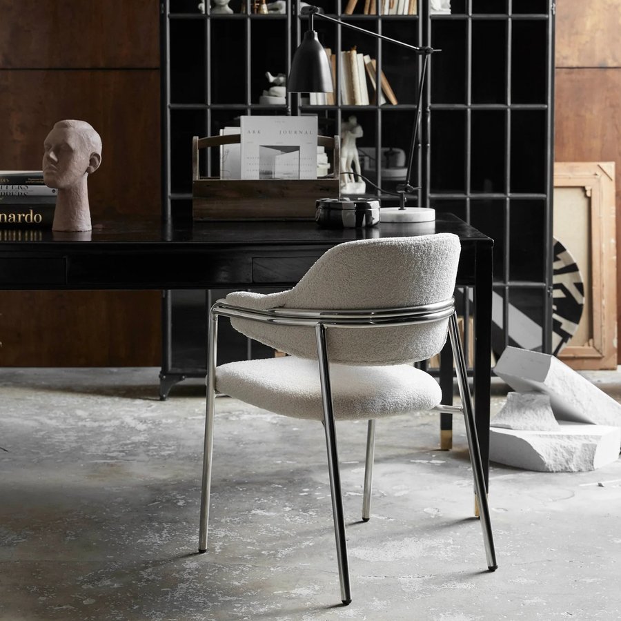 ALBERT Stol i Off White Møbelstof med Rustfri Stålstel fra Nordal | 59x56x84 cm hos uniquebeds, home & living - Billede 6