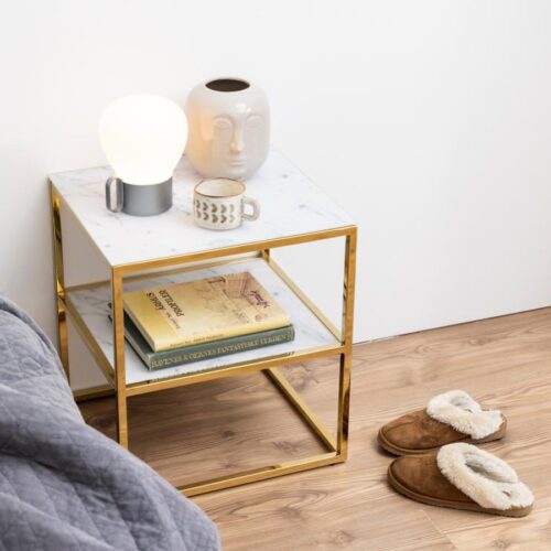 Alisma Natbord Hvid Glas Stel Gylden