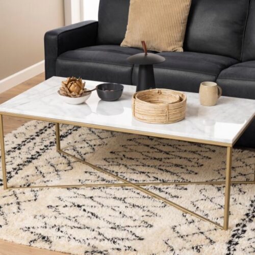 Alisma Sofabord Hvid Marmor Stel Messing