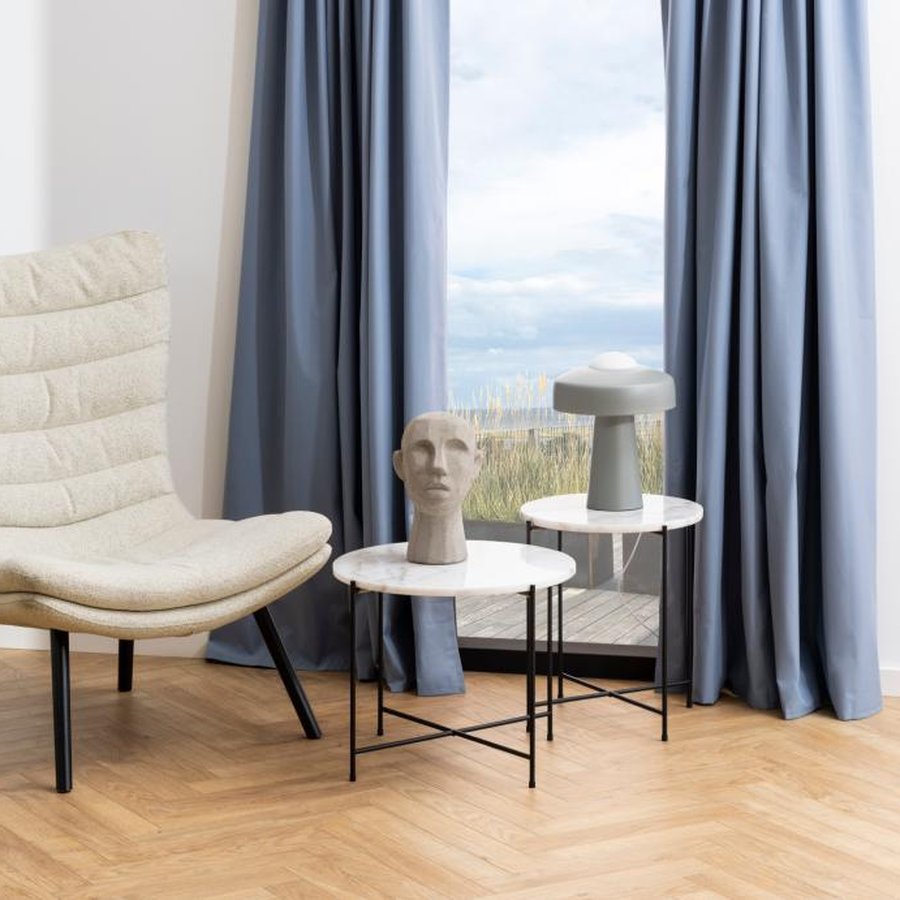 Avila Hjørnebord Hvid Marmor Stel Sort