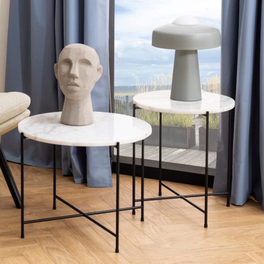 Avila Hjørnebord Hvid Marmor Stel Sort