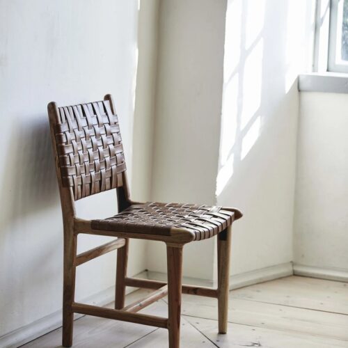 AYA Spisebordsstol med Sæde & Ryg i Bøffellæder & Stel i Akacietræ fra Nordal | 58x47x85 cm hos uniquebeds, home & living - Billede 3