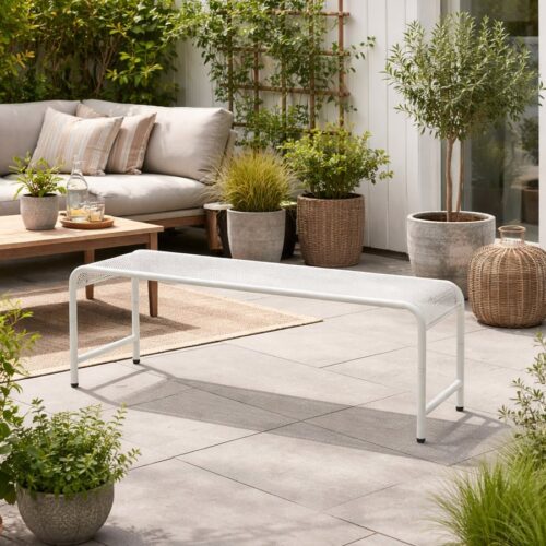 BRENTA Havebænk i Hvid Metal fra Nordal | 122x42x46 cm hos uniquebeds, home & living - Billede 2