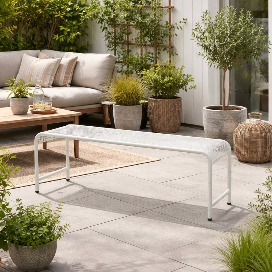 BRENTA Havebænk i Hvid Metal fra Nordal | 122x42x46 cm hos uniquebeds, home & living - Billede 2