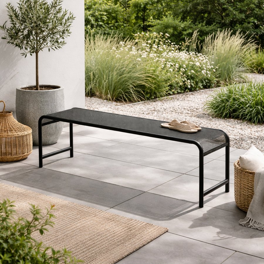 miljoe-brenta-havebnk-i-sort-metal-fra-nordal-122x42x46-cm-hos-uniquebeds-hom-2 BRENTA Havebænk i Sort Metal fra Nordal | 122x42x46 cm hos uniquebeds, home & living - Billede 2