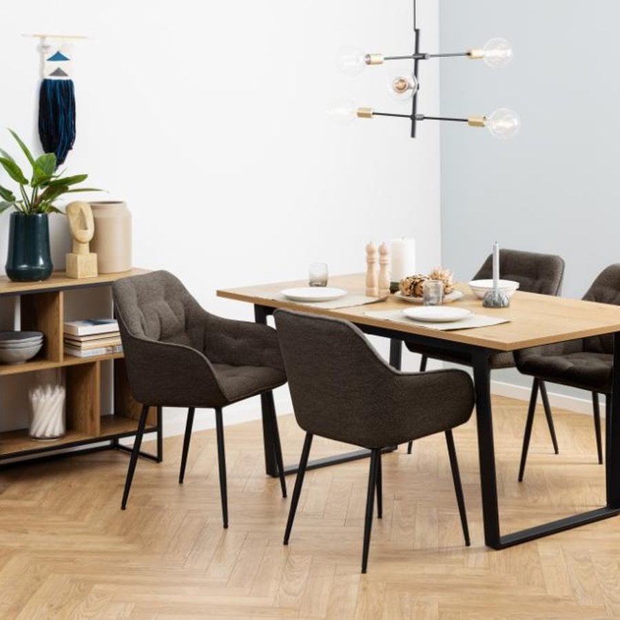Brooke Spisebordsstol Taupe Stof Armlæn Indsyninger