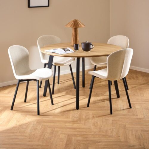 Cadiz Rund Spisebordssæt Egetræ Beige Stof