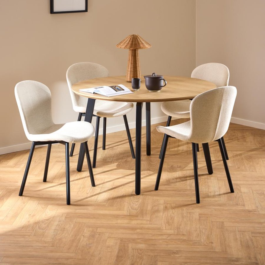 Cadiz Rund Spisebordssæt Egetræ Beige Stof