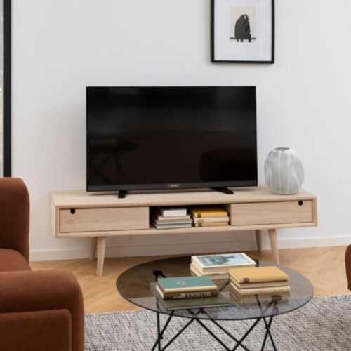 Century Tv Bord Hvidpigmenteret Egetræ Skydedør