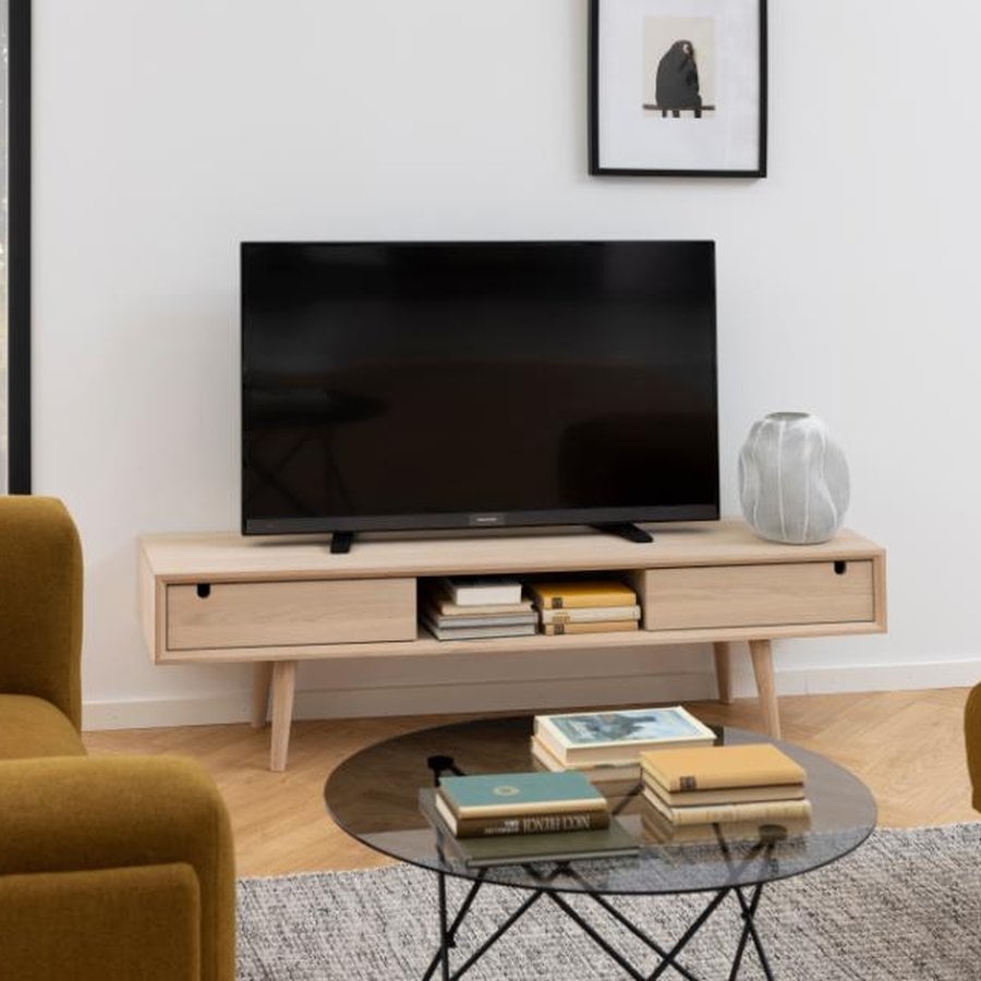 Century Tv Bord Hvidpigmenteret Egetræ Skydedør