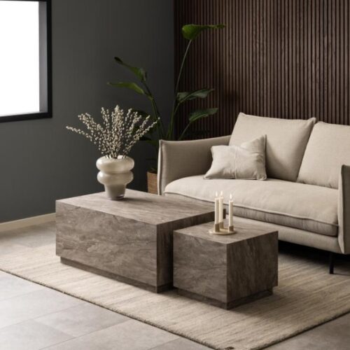 Dice Rektangulær Sofabordssæt Grå Marmor River