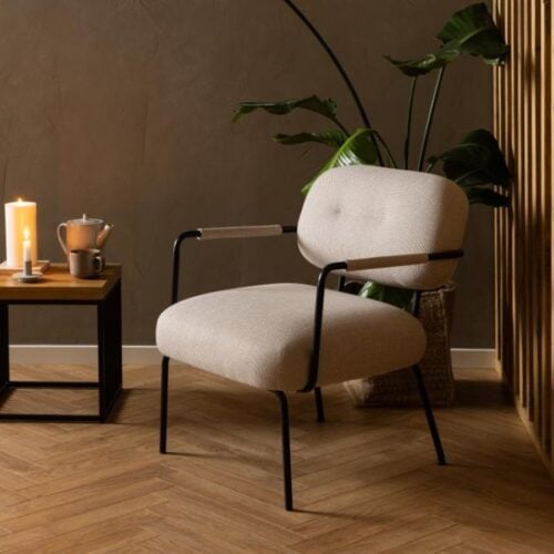 Dillon Lounge Stol Beige Stof Armlæn