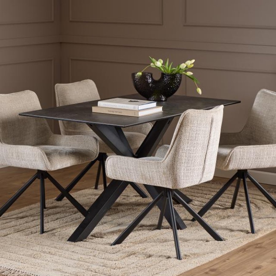 Eddie Spisebordsstol Beige Jute Drejefunktion Lynlås