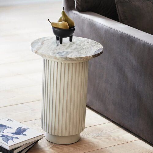 ERIE Rundt Sidebord i Sort/Beige Malet Mangotræ med Marmor Bordplade fra Nordal | Ø40x54 cm hos uniquebeds, home & living - Billede 7