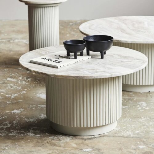 ERIE Rundt Sofabord i Beige Mangotræ med Marmor Bordplade fra Nordal | Ø75/90x40 cm hos uniquebeds, home & living - Billede 2