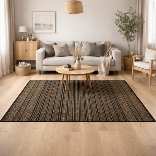 FARAH Gulvtæppe i Bomuld & Søgræs med Mønster fra Nordal | 160x240 cm | Natur, Sort hos uniquebeds, home & living - Billede 1