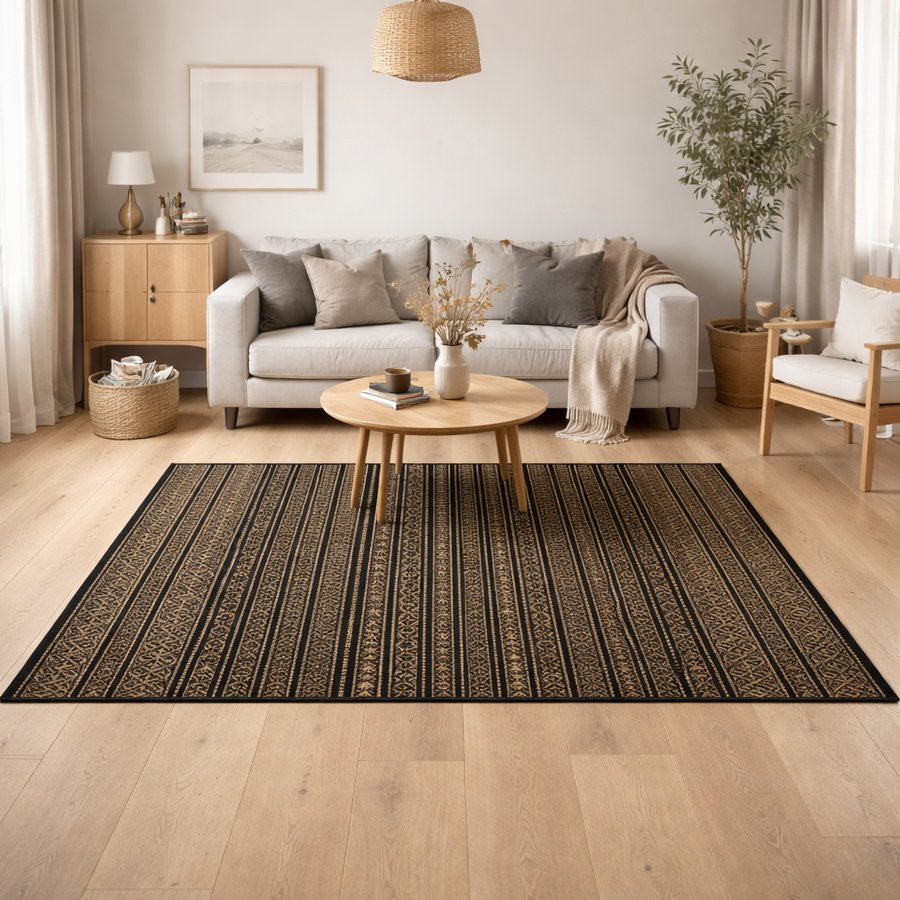 miljoe-farah-gulvtppe-i-bomuld-sgrs-med-mnster-fra-nordal-160x240-cm-natur-so-1 FARAH Gulvtæppe i Bomuld & Søgræs med Mønster fra Nordal | 160x240 cm | Natur, Sort hos uniquebeds, home & living - Billede 1
